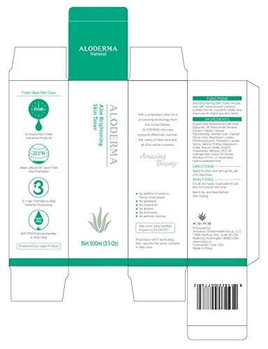 ALODERMA Aloe Brightening Skin Toner, 100ml, Made with 90% Pure Organic Aloe Juice, Brightening and Firming, Natural Nourishing Skin Care