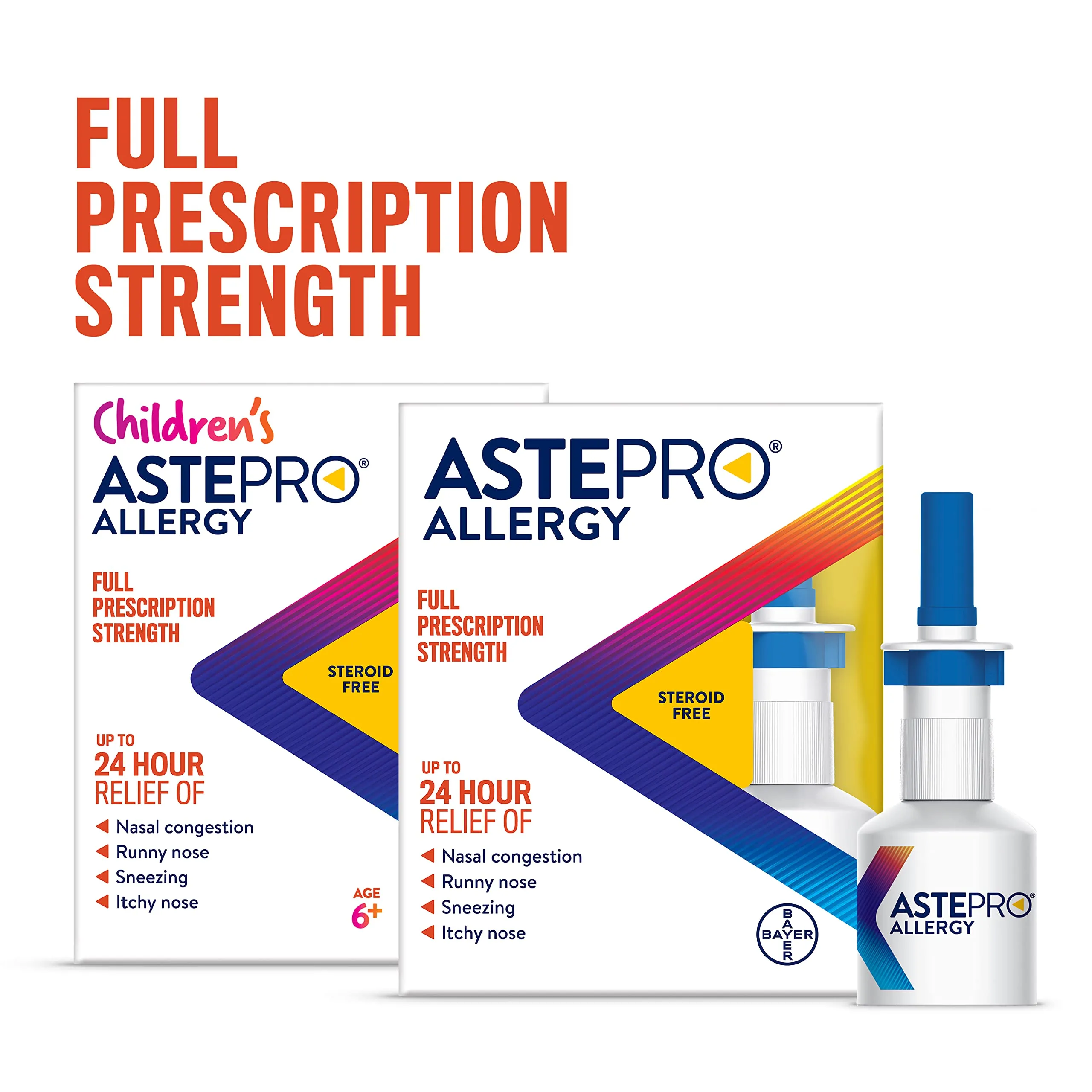 Astepro Nasal Spray, 24-Hour Allergy Relief, Steroid-Free Antihistamine, Nasal Congestion, Runny & Itchy Nose, For Adults and Children 6 Years and Older, 200 Metered Sprays (1 Bottle)