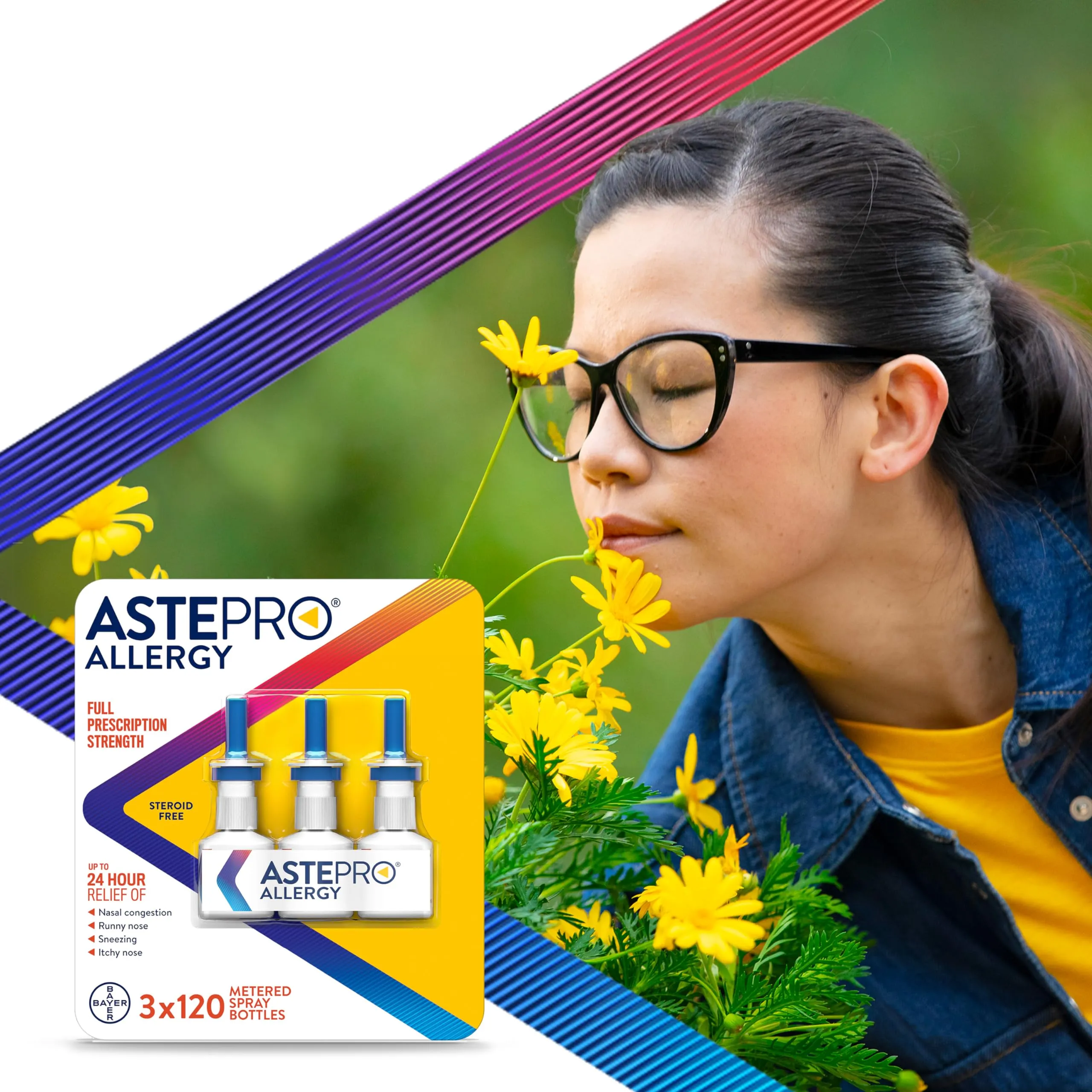 Astepro Nasal Spray, 24-Hour Allergy Relief, Steroid-Free Antihistamine, Nasal Congestion, Runny & Itchy Nose, For Adults and Children 6 Years and Older, 200 Metered Sprays (1 Bottle)