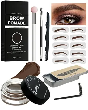 Eyebrow Stamp and Eyebrow Stencil Kit- 16in1 Waterproof Brow Cream Gel Stamping & Eyebrow Seting Wax Glue with Brow Tool,Brow Filler Brow Pomade Stamp Trio Kit, Eye Makeup for Women Gril- Chocolate