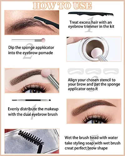 Eyebrow Stamp and Eyebrow Stencil Kit- 16in1 Waterproof Brow Cream Gel Stamping & Eyebrow Seting Wax Glue with Brow Tool,Brow Filler Brow Pomade Stamp Trio Kit, Eye Makeup for Women Gril- Chocolate