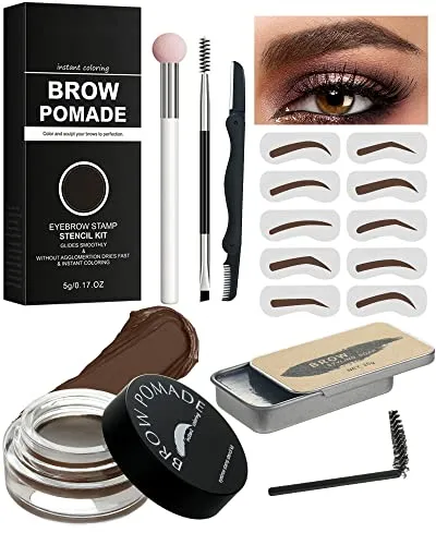 Eyebrow Stamp and Eyebrow Stencil Kit- 16in1 Waterproof Brow Cream Gel Stamping & Eyebrow Seting Wax Glue with Brow Tool,Brow Filler Brow Pomade Stamp Trio Kit, Eye Makeup for Women Gril- Chocolate