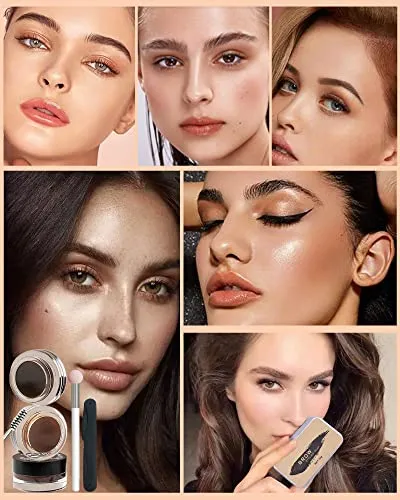 Eyebrow Stamp and Eyebrow Stencil Kit- 16in1 Waterproof Brow Cream Gel Stamping & Eyebrow Seting Wax Glue with Brow Tool,Brow Filler Brow Pomade Stamp Trio Kit, Eye Makeup for Women Gril- Chocolate
