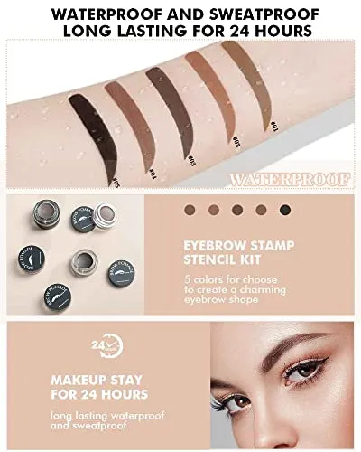 Eyebrow Stamp and Eyebrow Stencil Kit- 16in1 Waterproof Brow Cream Gel Stamping & Eyebrow Seting Wax Glue with Brow Tool,Brow Filler Brow Pomade Stamp Trio Kit, Eye Makeup for Women Gril- Chocolate