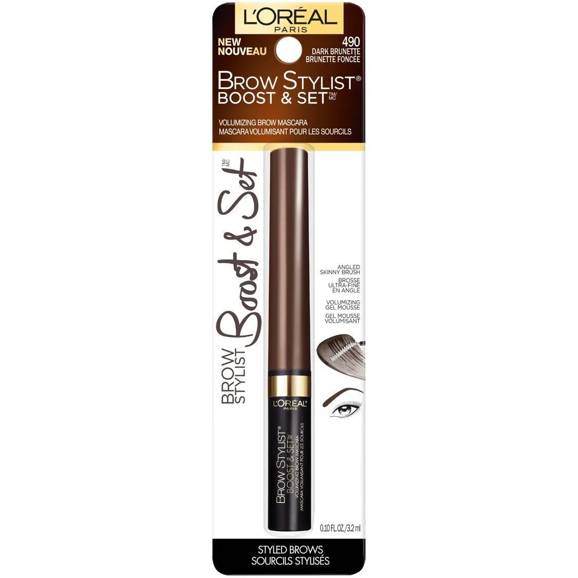 L'Oreal Paris Cosmetics Brow Stylist Boost and Set Brow Mascara, Dark Brunette, 0.1 Fluid Ounce